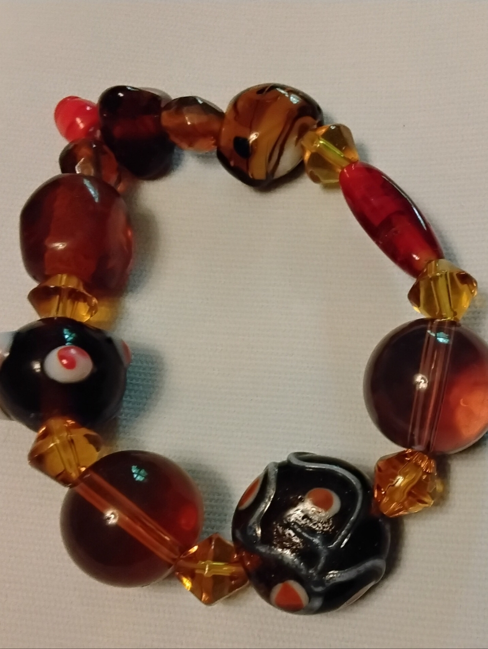 Vintage Handmade Amber Hue Glass Bead Stretch Bracelet